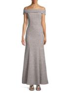 Cachet Off-the-shoudler Glitter Gown