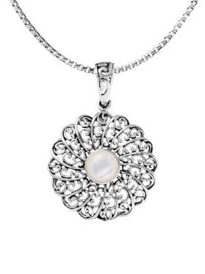 Lord & Taylor 925 Sterling Silver & 25mm White Pearl Flower Pendant