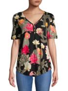 Lord & Taylor Floral-print Short-sleeve Blouse
