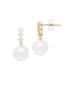 Lord & Taylor 8mm - 8.6mm White Freshwater Pearls, Diamonds And 14k Yellow Gold Drop Earrings