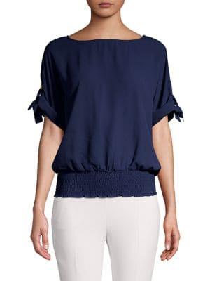 Michael Michael Kors Petite Smocked Boatneck Top