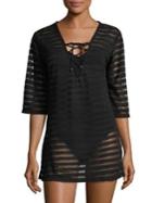 J Valdi Lace-up Stripe Lace Tunic