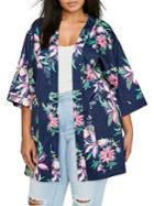 Addition Elle Michel Studio Plus Printed Quarter-sleeve Kimono-style Long Jacket