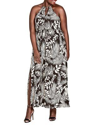 City Chic Plus Palm Play Maxi Dress