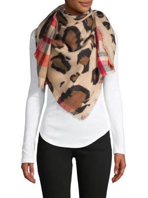 Vince Camuto Plaid & Leopard-print Reversible Scarf