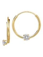 Lord & Taylor 14k Yellow Gold And Cubic Zirconia Hoop Earrings