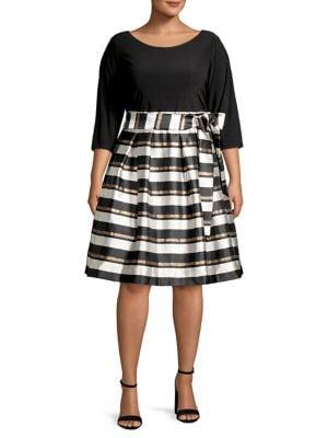 Eliza J Plus Striped Fit-and-flare Dress