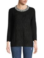Karl Lagerfeld Paris Beaded Collar Cable-knit Sweater