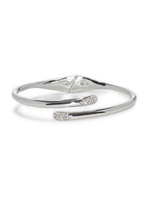 Vince Camuto Silvertone & Crystal Pave Rounded Bypass Hinge Cuff
