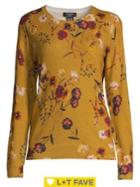 Lord & Taylor Floral Crewneck Cashmere Sweater