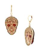 Betsey Johnson Crystal Roses Skull Dangle & Drop Earrings