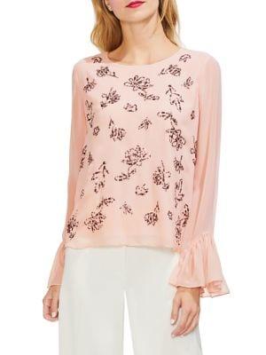 Vince Camuto Gilded Rose Ruffled Sequin Blouse