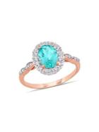 Sonatina Oval Apatite, White Topaz And Diamond Accent Halo Vintage Ring In 14k Rose Gold