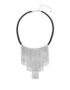 Steve Madden Cable Chain Fringe Black Leather Necklace