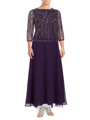 J Kara Plus Beaded A-line Gown