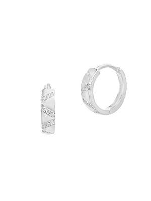 Lord & Taylor Sterling Silver & Crystal Zigzag Huggie Earrings