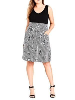 City Chic Plus Stripe And Floral A-line Dress