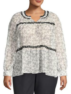Vince Camuto Plus Floral Long-sleeve Blouse