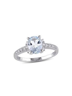 Sonatina Sterling Silver, Oval-cut Aquamarine And Diamond Ring