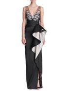 Marchesa Notte Sleeveless Two-tone Ruffle Gown