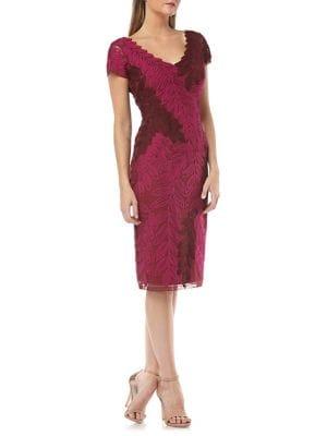 Js Collections Embroidered Short Sleeve Sheath Dress