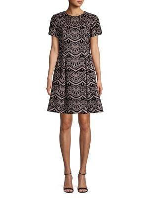 Vince Camuto Printed Short-sleeve Fit-&-flare Dress