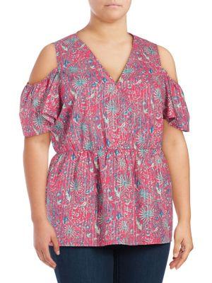 Lucky Brand Plus Floral Cold-shoulder Cotton Top