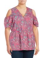 Lucky Brand Plus Floral Cold-shoulder Cotton Top