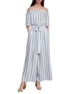 Bcbgmaxazria Striped Off-the-shoulder Linen & Cotton Blend Jumpsuit