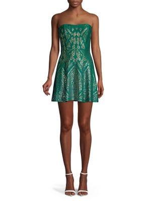 Jump Metallic Motif Strapless Mini Dress