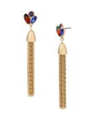 Betsey Johnson Shake Your Tail Feather Crystal Cluster Tassel Drop Earrings