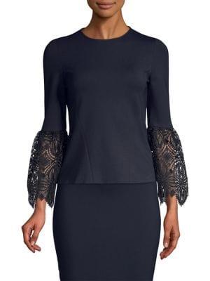 Elie Tahari Amora Lace-sleeve Ponte Top