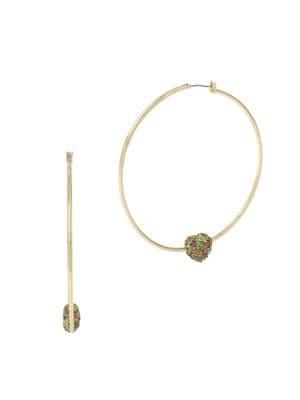 Betsey Johnson Heart Yellow Goldtone And Multicolored Pave Crystal Hoop Earrings