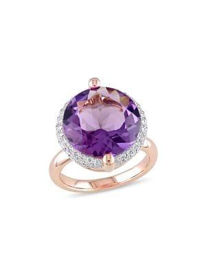Sonatina 14k Rose Gold, Amethyst & Diamond Halo Cocktail Ring