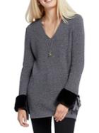 Nic+zoe Faux-fur Cuff V-neck Sweater