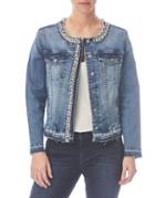 Nicole Miller New York Faux Pearl-trim Fitted Denim Jacket