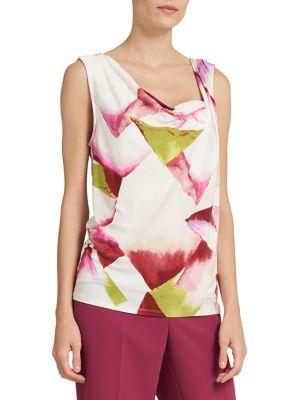 Donna Karan Sleeveless Printed Ruched Neck Top