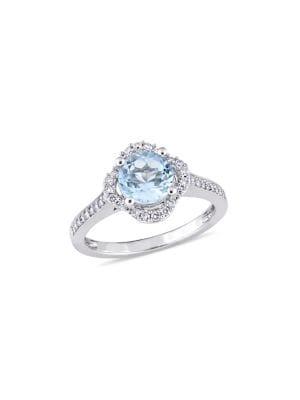 Sonatina Quatrefoil 14k White Gold, Diamond And Blue Topaz Halo Ring