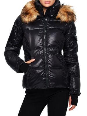 S13 Faux Fur Gloss Nylon Down Puffer Coat