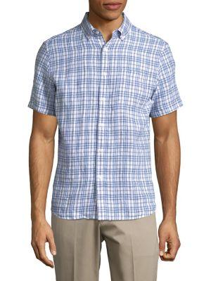 Black Brown Checkered Linen Button-down Shirt