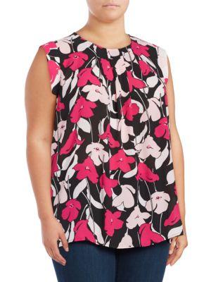 Vince Camuto Plus Floral Printed Pleated Blouse
