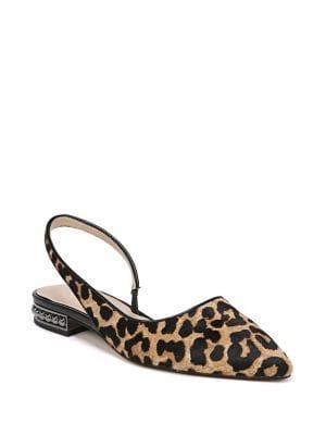 Franco Sarto Saveanne Lepard Print Calf Hair Slingback Flats