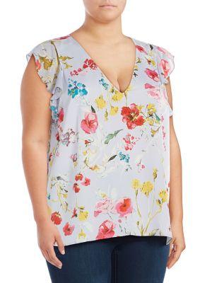 Rachel Rachel Roy Plus Floral Chiffon Ruffle Top
