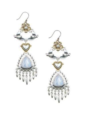 Lucky Brand Blue Lace Agate Birds Statement Drop Earrings