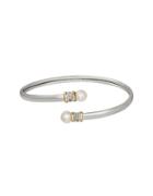 Lord & Taylor Diamonds, 6.5mm Round Freshwater Pearls And 14k Yellow Gold Bangle Bracelet