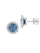 Sonatina London-blue Topaz, Diamond And 14k White Gold Scalloped Stud Earrings