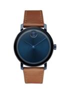 Movado Bold Steel & Leather-strap Watch