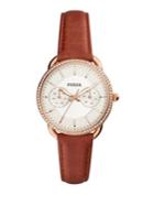 Fossil Tailor Multifunction Terracotta Leather Watch