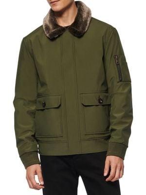 Marc New York Kingshill Faux Fur Collar Aviator Bomber Jacket