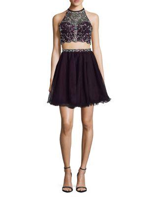 Blondie Nites Two-piece Embellished Top And Ruffled Skirt Set